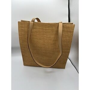 Walter Steiger NWOT Canvas Wicker Shoulder‎ Bag Beige Leather